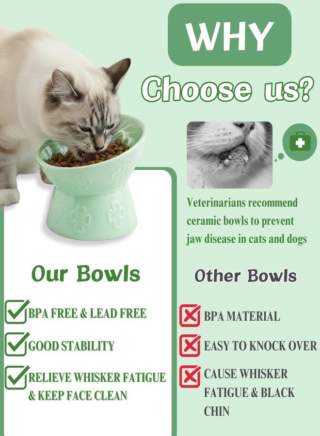 TRUVIC Ceramic Slow Feeder Cat Bowl, Elevated Cat Wet Food Bowl Tilted Design, Raised Slow Feeder Dog Bowl no Black Chin, Four-Leaf Clover Shape for Dry and Wet Food, Green - Image 5